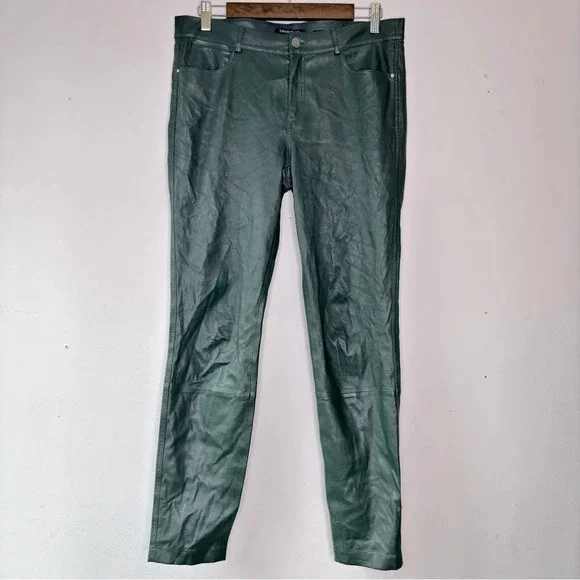 Lafayette 148 New York Spruce Green Mercer Skinny Leg Leather Pants Size 8 - Picture 2 of 13